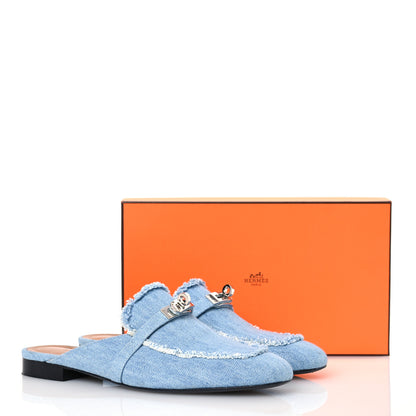 Hermes Denim Fringed Oz Mules 40 Bleu Clair 15 of 15