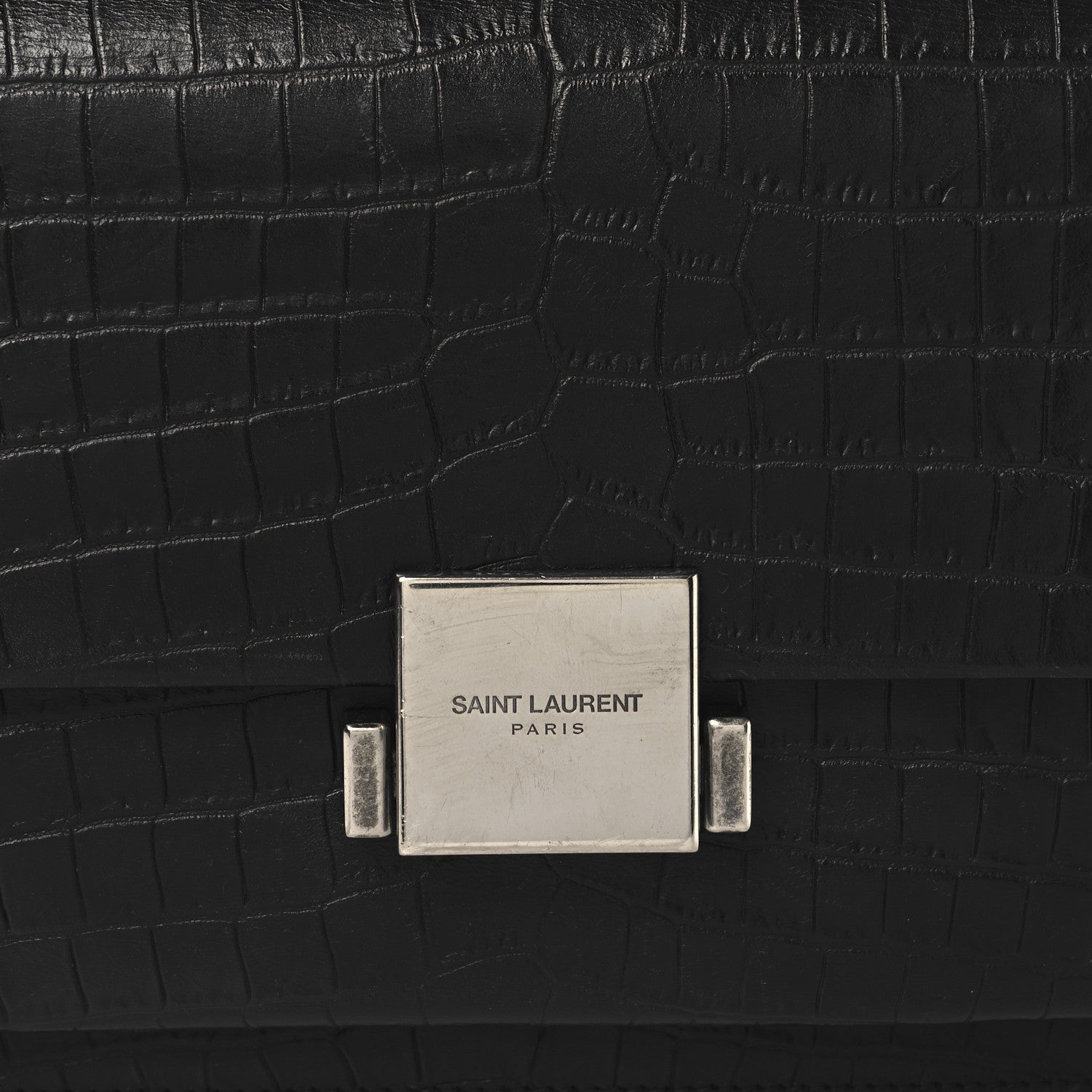 Saint Laurent Calfskin Crocodile Embossed Medium Bellechasse Satchel Matte Black 7 of 10