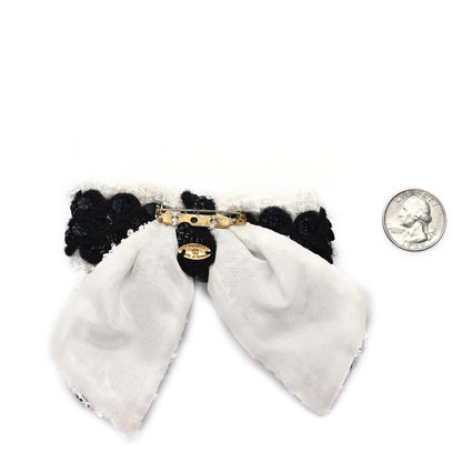 Chanel Lace CC Bow Brooch Black White 2 of 4