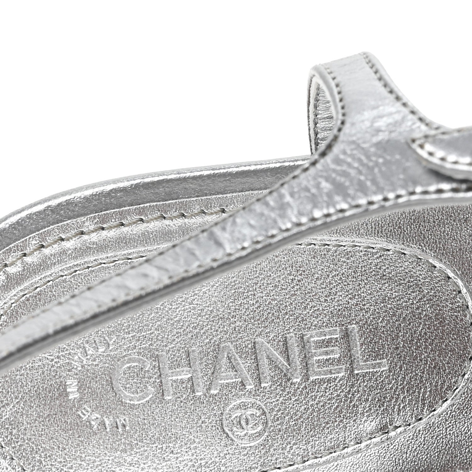Chanel Metallized Lambskin CC Crystal Thong Sandals 38 Silver 8 of 9