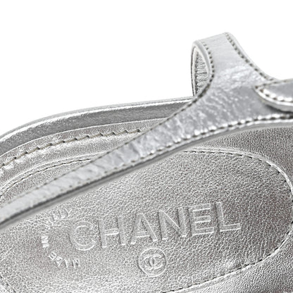 Chanel Metallized Lambskin CC Crystal Thong Sandals 38 Silver 8 of 9