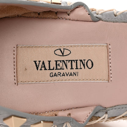 Valentino Garavani Grained Calfskin Rockstud Ankle Strap Espadrille 15/105mm Wedge Sandals 37 Pastel Grey Natural 7 of 15