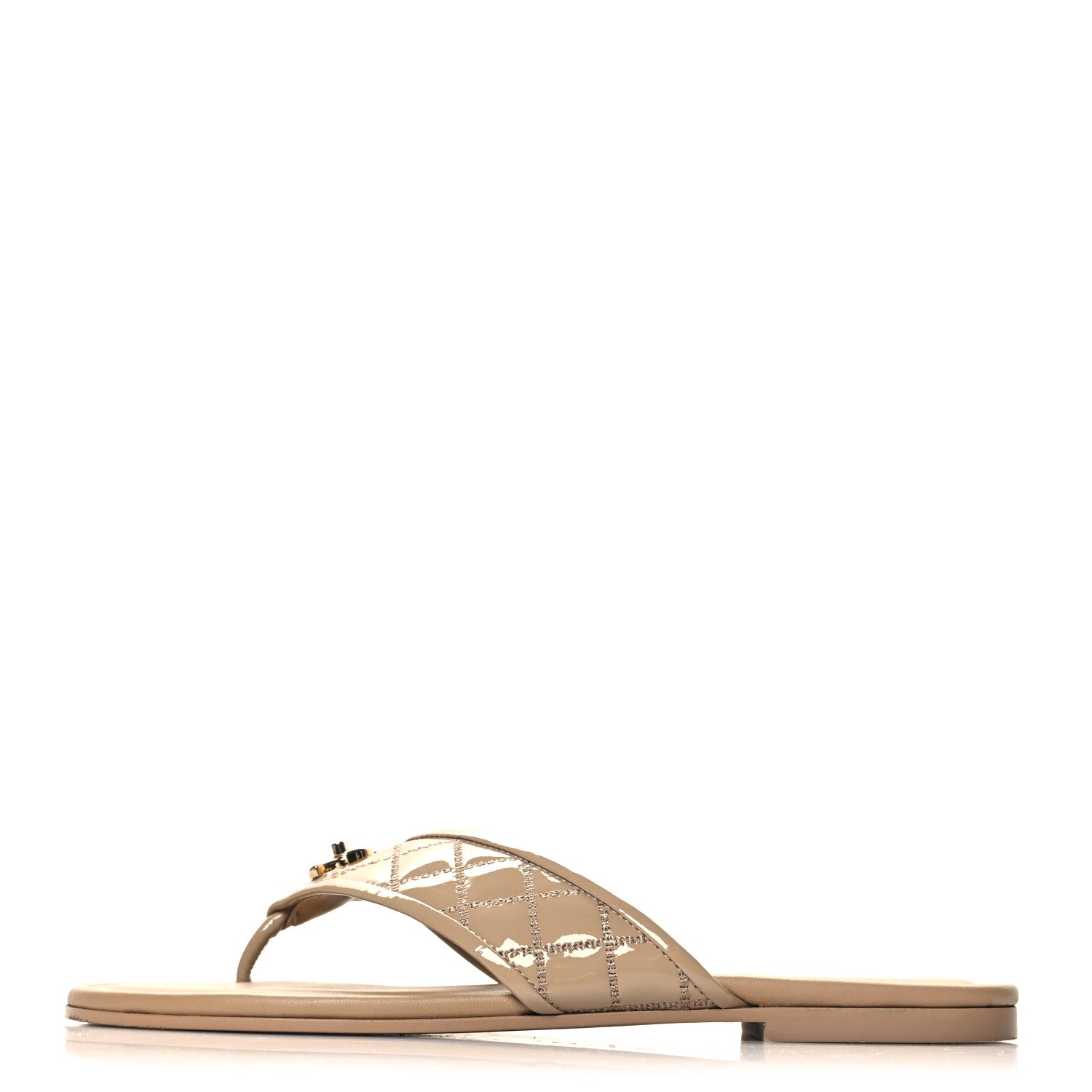 Chanel Patent Quilted CC Sandals 38.5 Beige 1 of 9