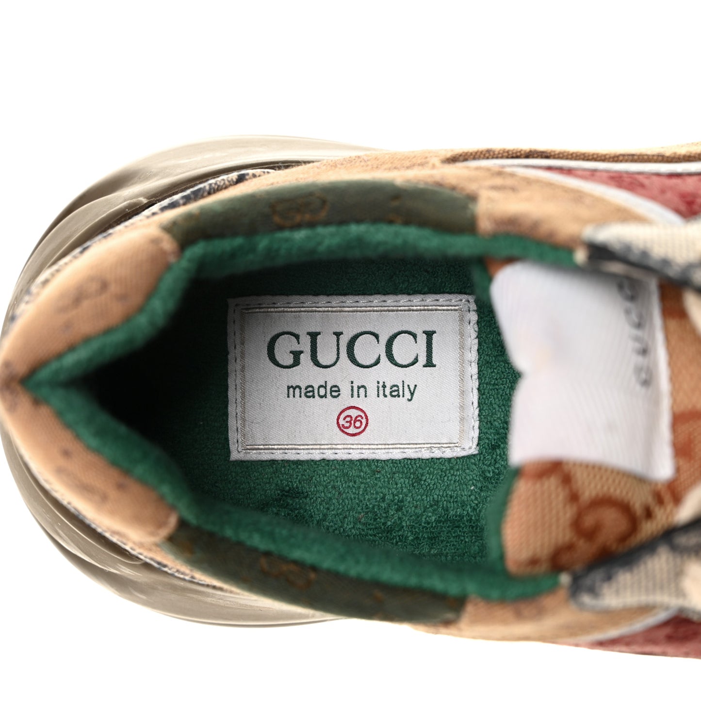 GG Supreme Monogram Mix Monogram Womens Rhyton Sneakers 36 Bordeaux Beige Ebony