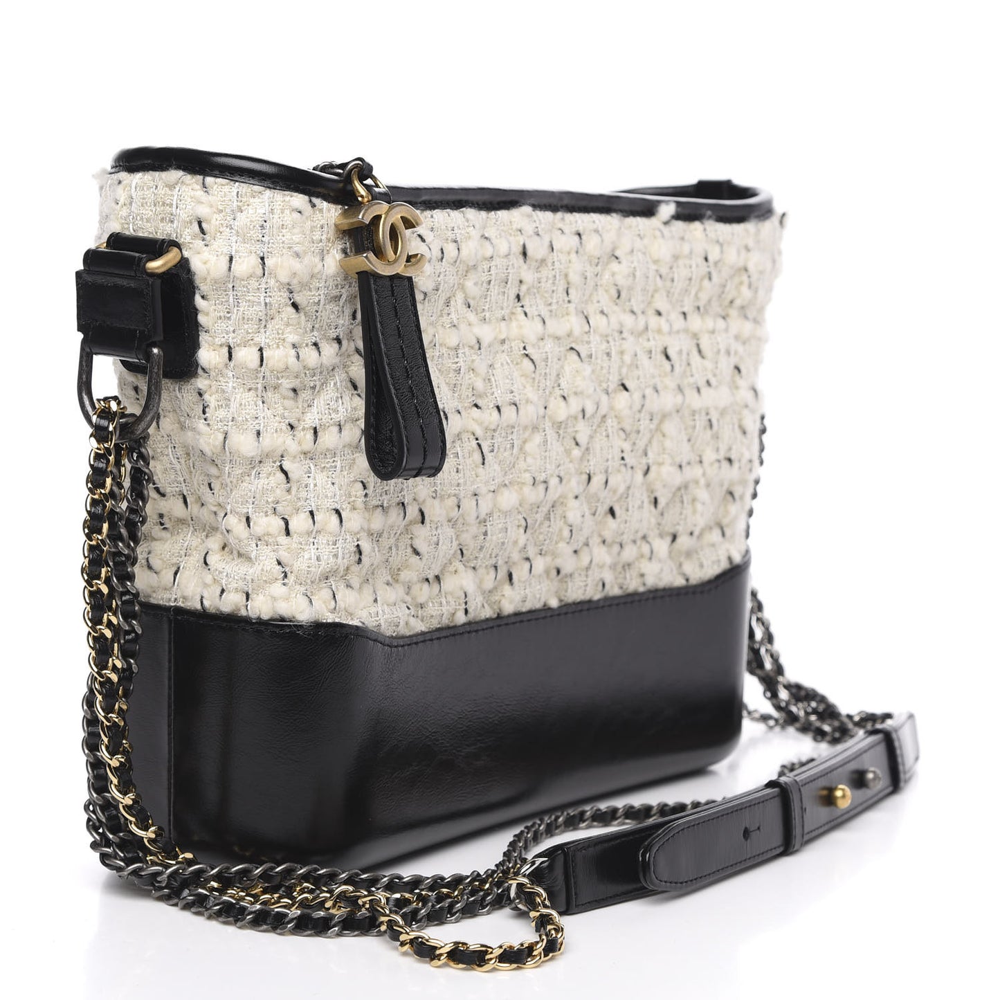Tweed Calfskin Quilted Medium Gabrielle Hobo Ivory Black