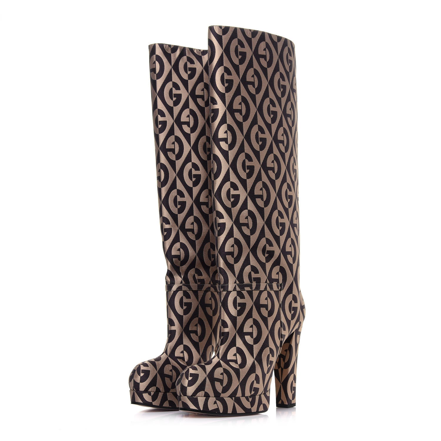 Gucci Fabric G Rhombus Print Platform Boots 39 Beige Cocoa 3 of 7