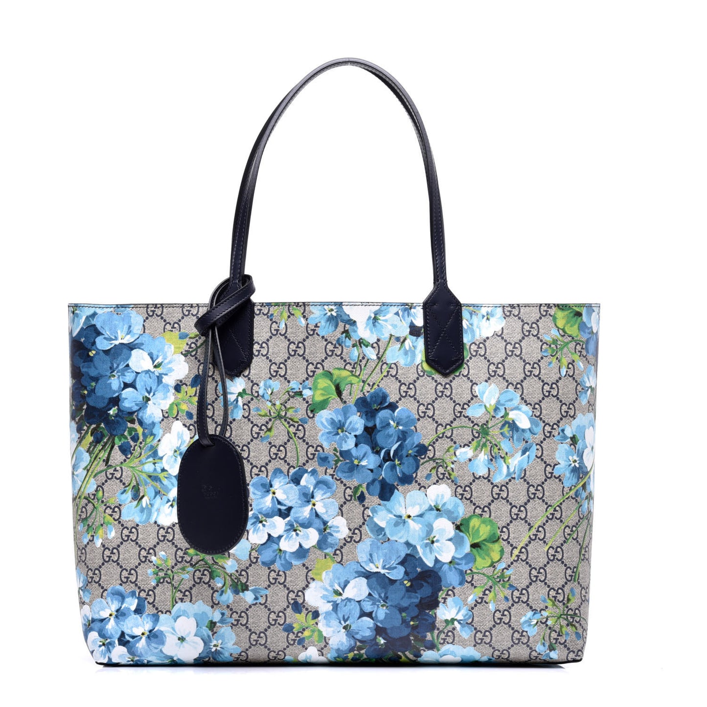 GG Supreme Monogram Blooms Medium Reversible Tote Beige Blue Navy