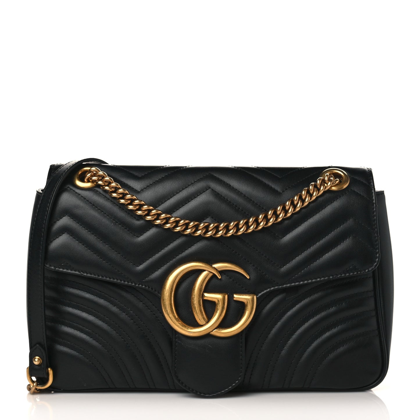 Calfskin Matelasse Medium GG Marmont Shoulder Bag Black