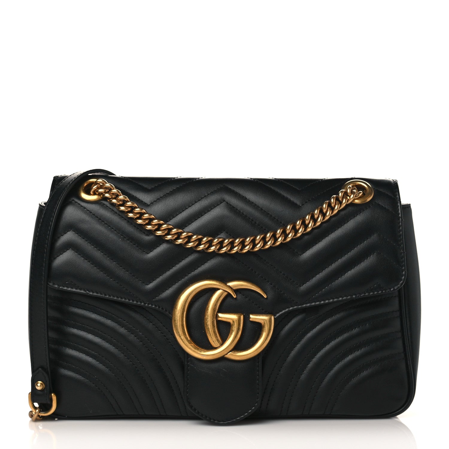 Gucci Calfskin Matelasse Medium GG Marmont Shoulder Bag Black 1 of 8