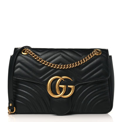 Gucci Calfskin Matelasse Medium GG Marmont Shoulder Bag Black 1 of 8
