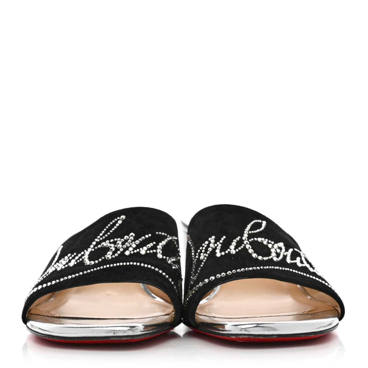 Christian Louboutin Veau Velours Specchio Dear Home 55 Slide Sandals 38 Black Crystal 3 of 11