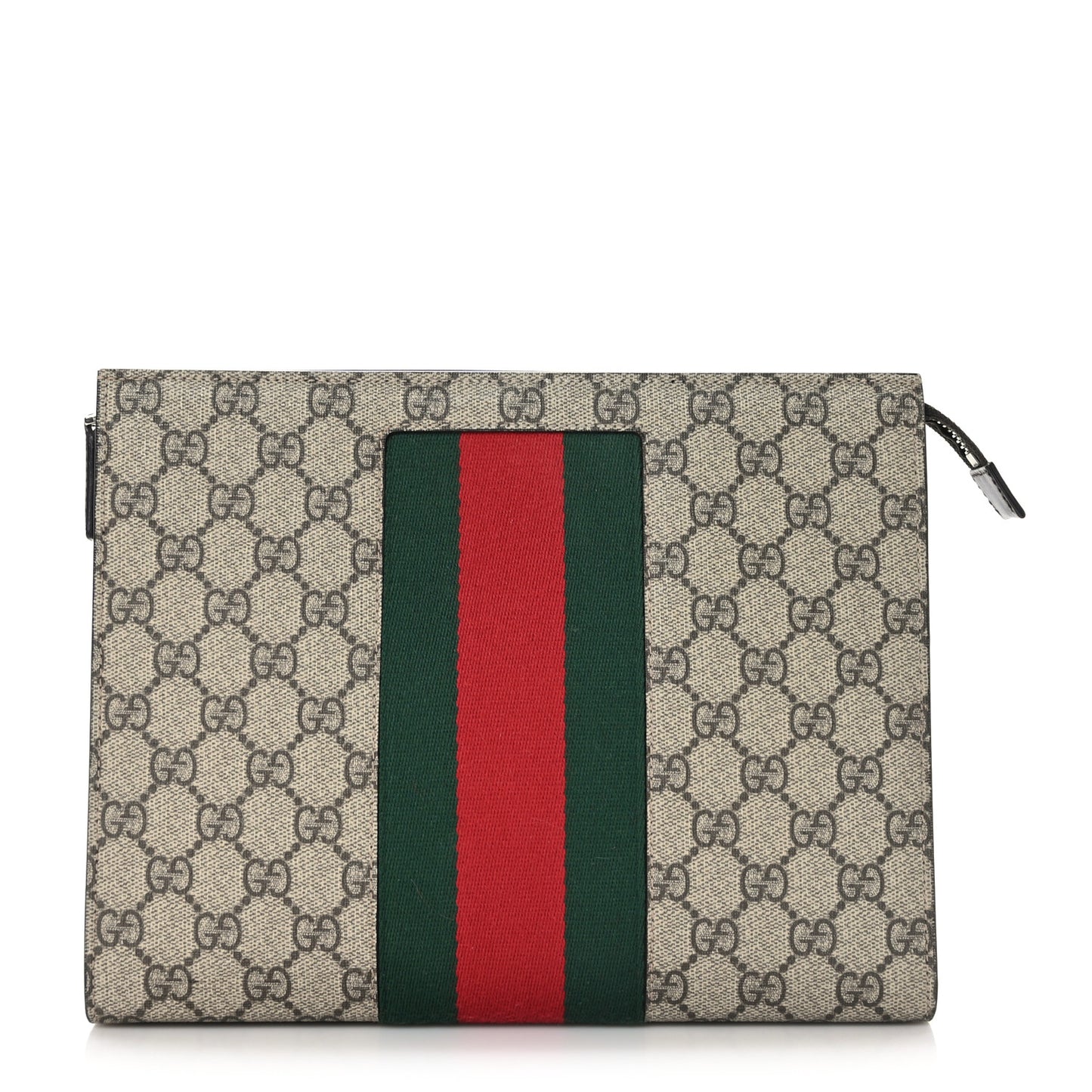 GG Supreme Monogram Selleria Calfskin Web New Web Cosmetic Case Beige Ebony Cocoa