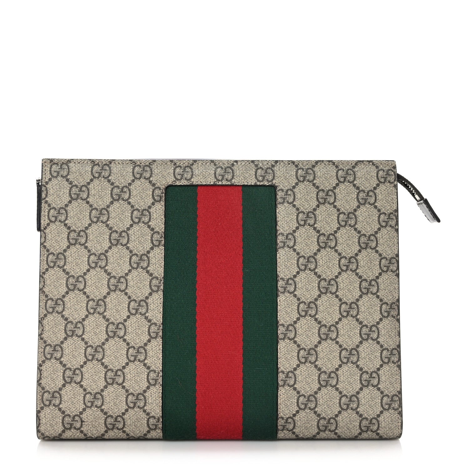 Gucci GG Supreme Monogram Selleria Calfskin Web New Web Cosmetic Case Beige Ebony Cocoa 1 of 9