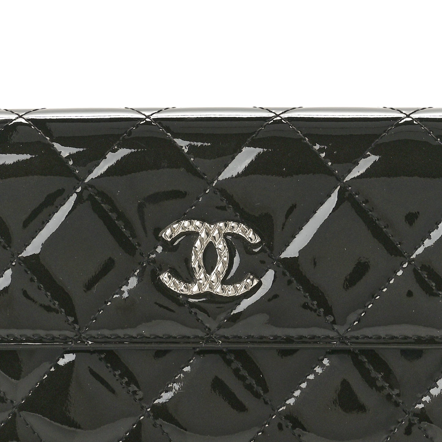Patent Quilted Large Brilliant Flap Wallet Black