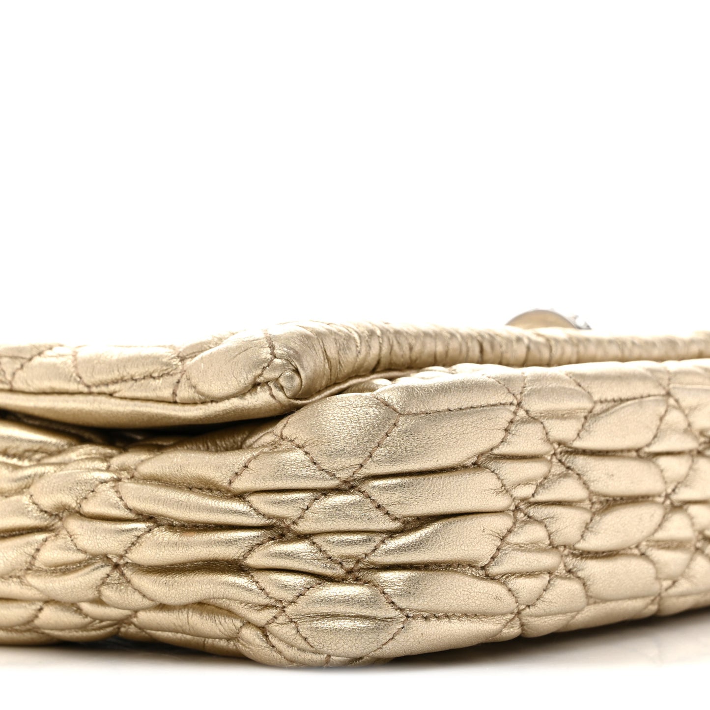 Metallic Nappa Matelasse Crystal Flap Clutch Gold