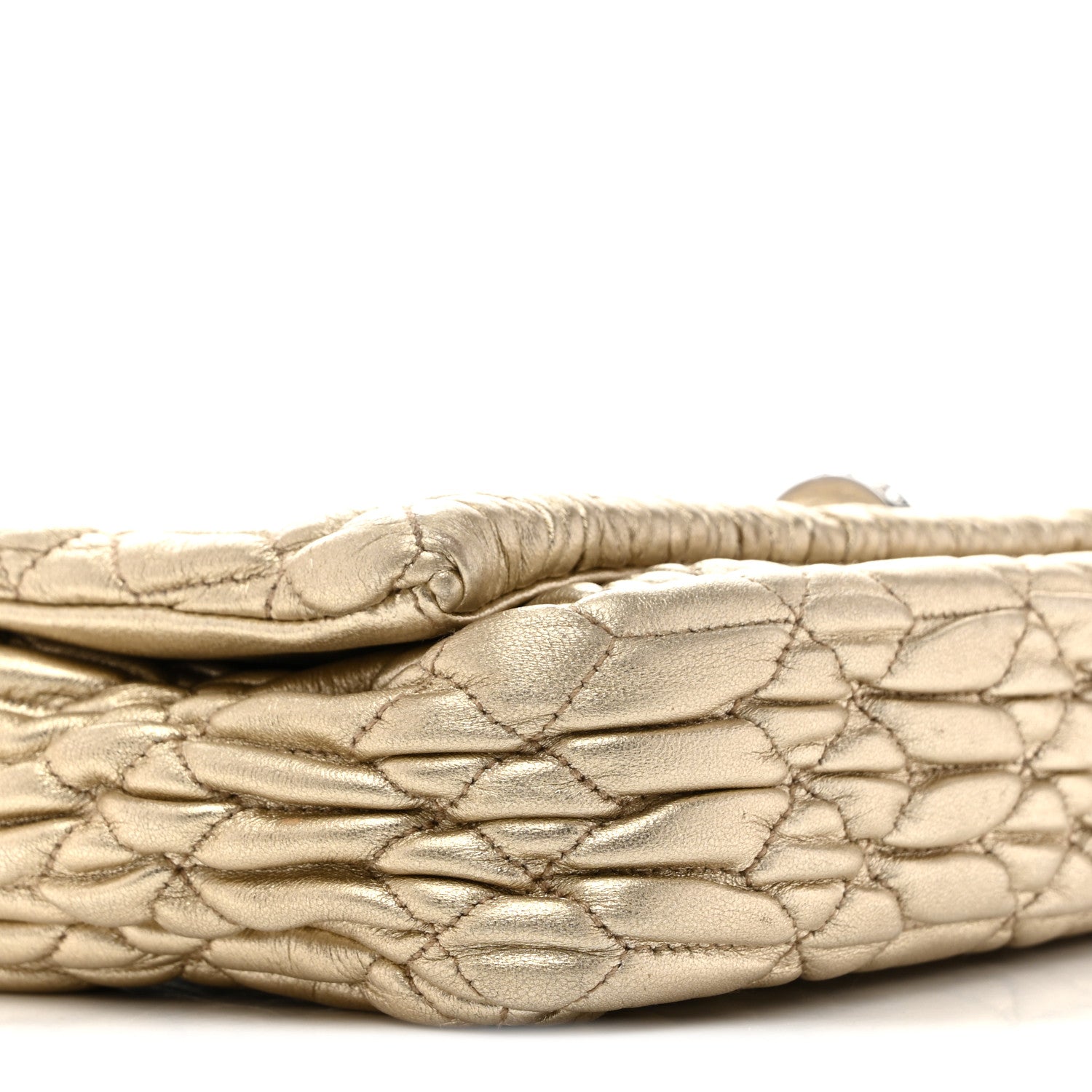 Miu Miu Metallic Nappa Matelasse Crystal Flap Clutch Gold 9 of 15