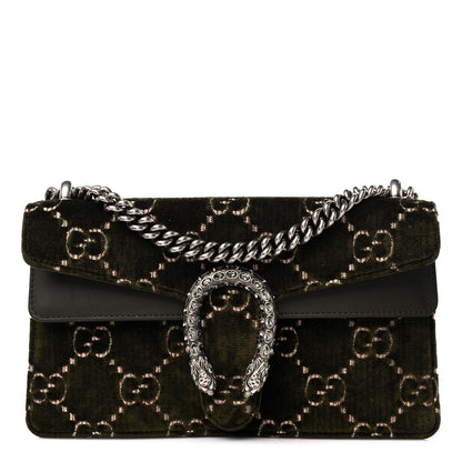 Gucci Velvet Moon Calfskin Crystal GG Monogram Small Dionysus Shoulder Bag Dark Olive Rose Gold 1 of 13