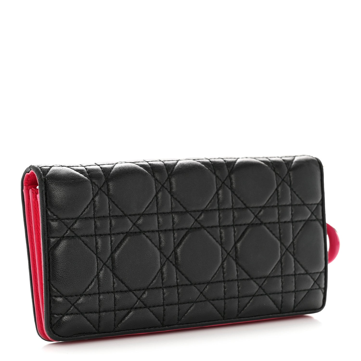 Christian Dior Lambskin Cannage Bi-Color Lady Dior Flap Card Holder Black Pink 3 of 12