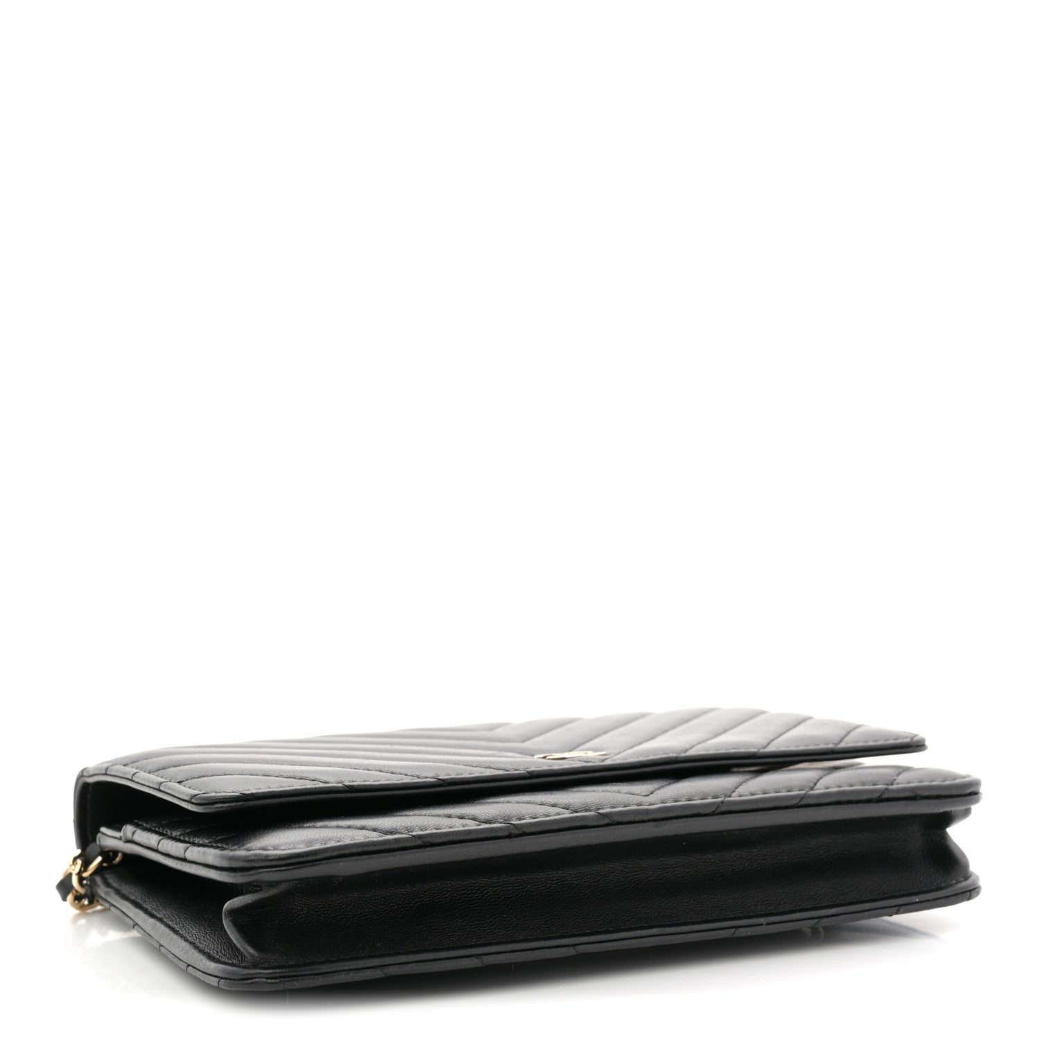 Chanel Lambskin Chevron Quilted Wallet On Chain WOC Black 4 of 12