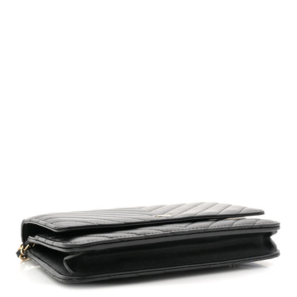 Chanel Lambskin Chevron Quilted Wallet On Chain WOC Black 4 of 12