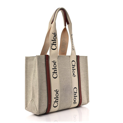 Chloe Cotton Calfskin Medium Woody Ribbon Tote White Brown 3 of 8