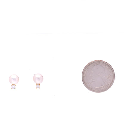 Mikimoto 18K Yellow Gold Diamond Akoya Pearl 7-7.5mm Stud Earrings 2 of 8