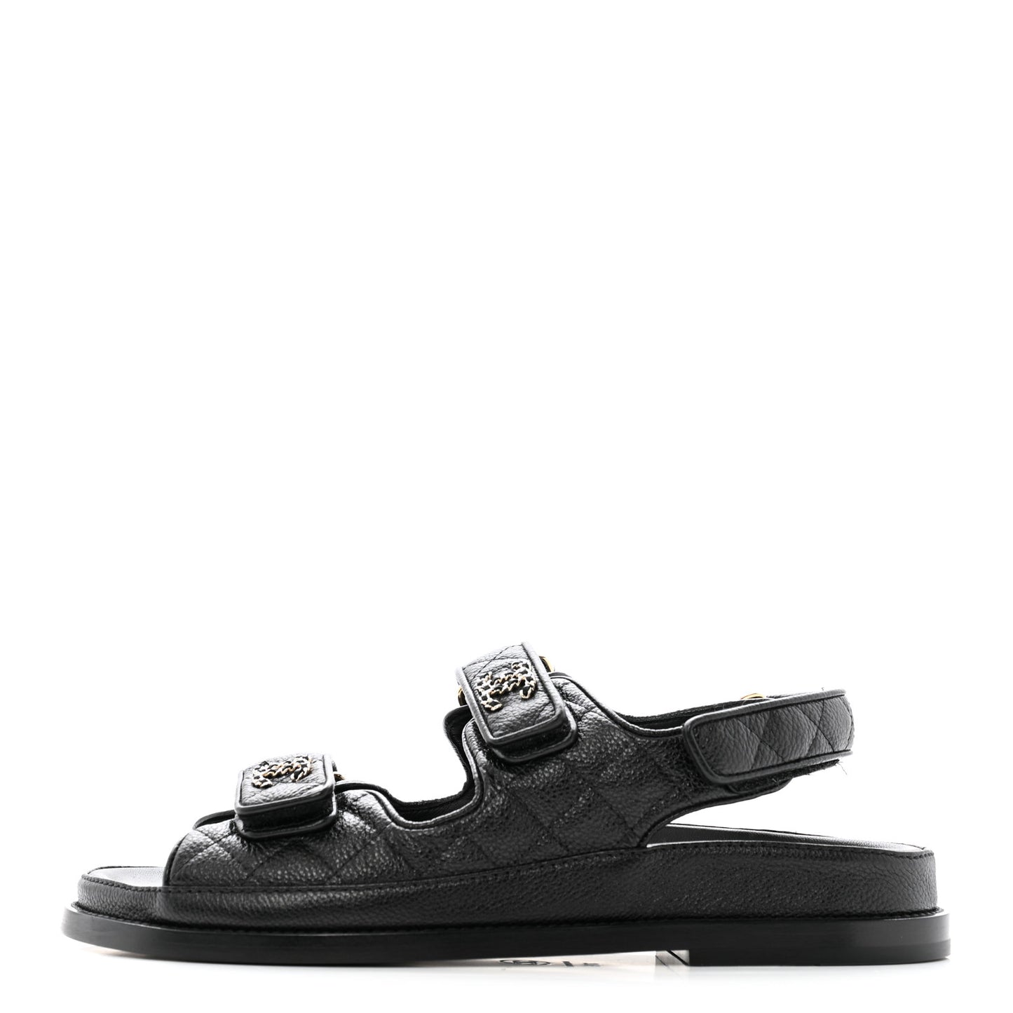 Grained Calfskin Velcro Dad Sandals 37.5 Black