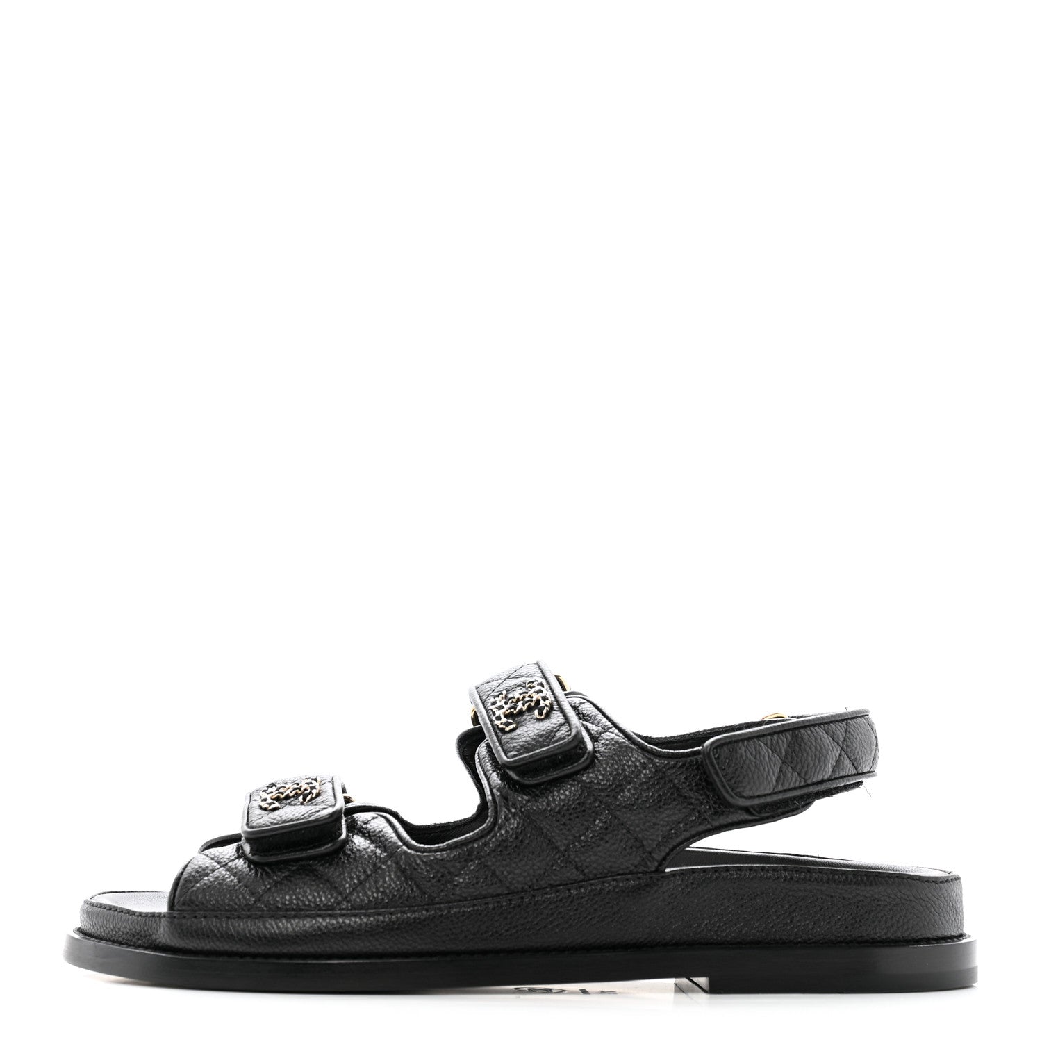 Chanel Grained Calfskin Velcro Dad Sandals 37.5 Black 1 of 13