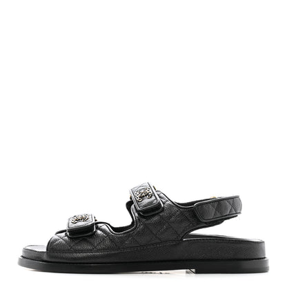 Chanel Grained Calfskin Velcro Dad Sandals 37.5 Black 1 of 13