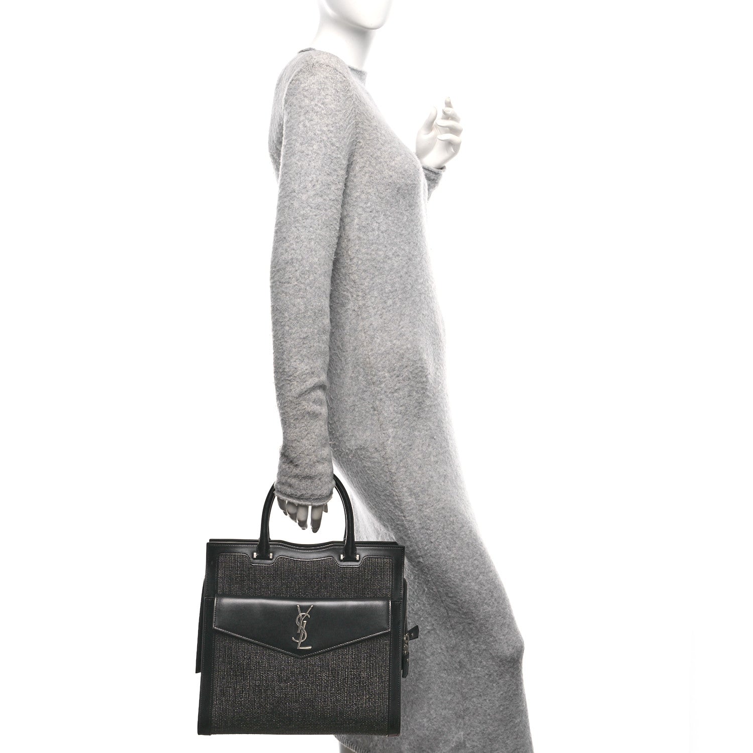 Saint Laurent Raffia Shiny Calfskin Large Uptown Tote Black 2 of 10