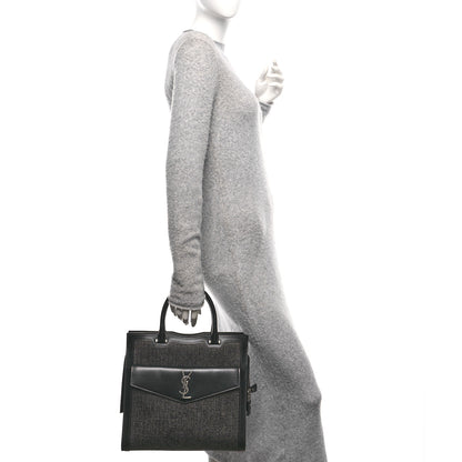 Saint Laurent Raffia Shiny Calfskin Large Uptown Tote Black 2 of 10
