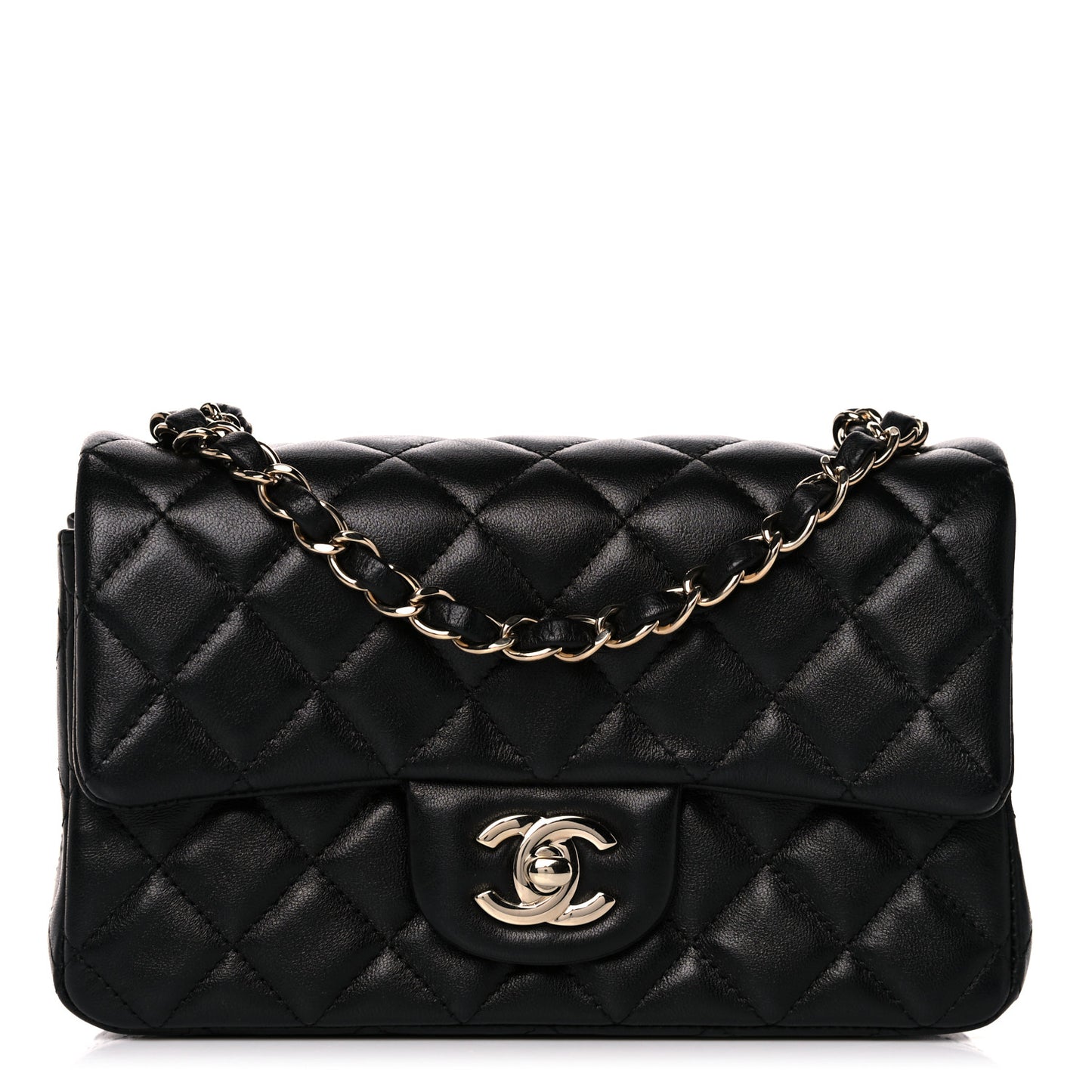 Lambskin Quilted Mini Rectangular Flap Black