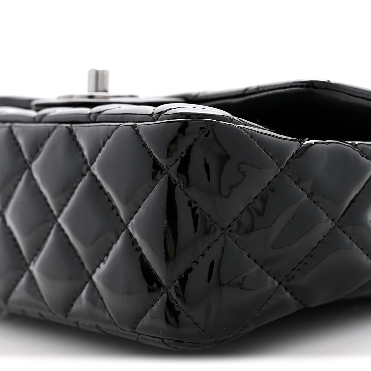 Patent Calfskin Quilted Mini Rectangular Flap Black