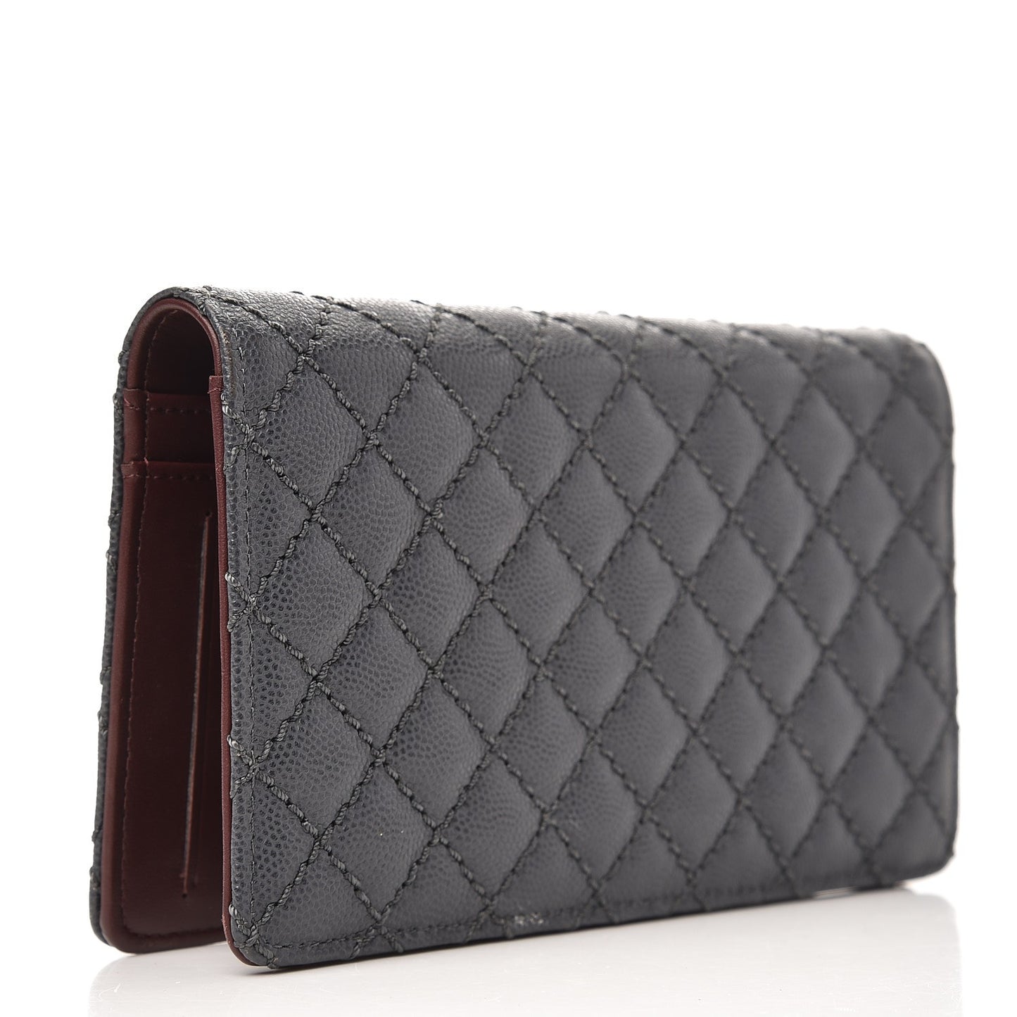 Caviar Quilted Stitched Yen Wallet Grey