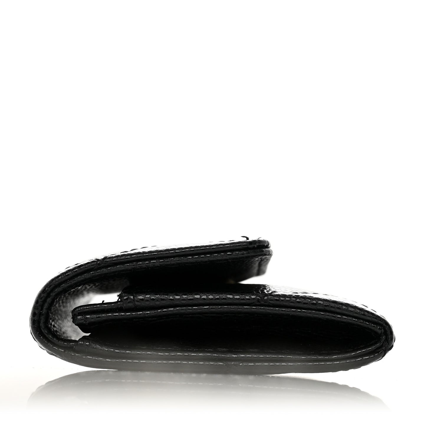 Caviar Quilted Crystal CC Flap Card Holder Black