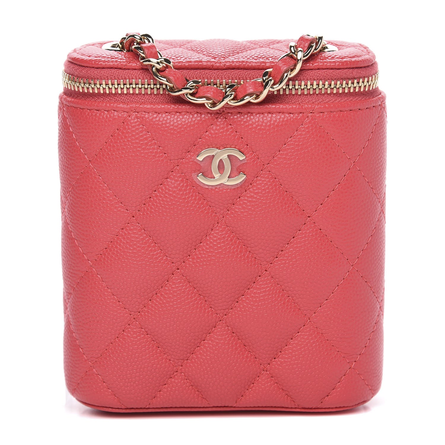 Chanel Caviar Quilted Small Vertical Coco Beauty Vanity Case With Chain Dark Pink 1 of 9
