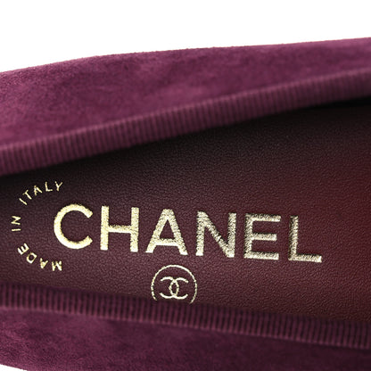 Chanel Suede Patent Calfskin Cap Toe CC Ballerina Flats 39.5 Burgundy 9 of 11