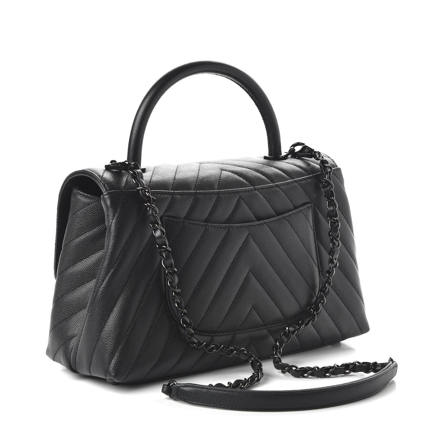 Caviar Chevron Quilted Small Coco Handle Flap So Black