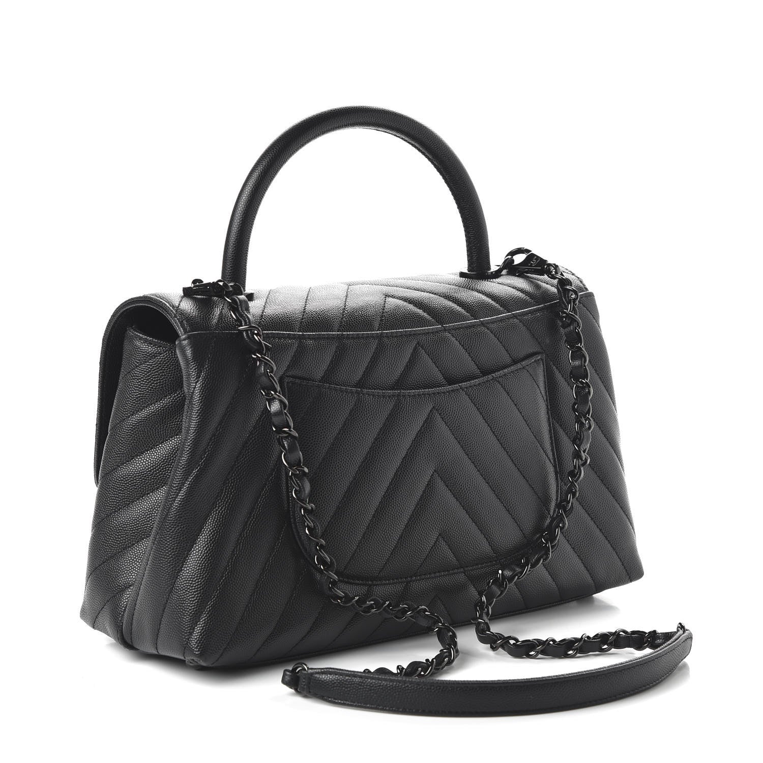 Chanel Caviar Chevron Quilted Small Coco Handle Flap So Black 3 of 11