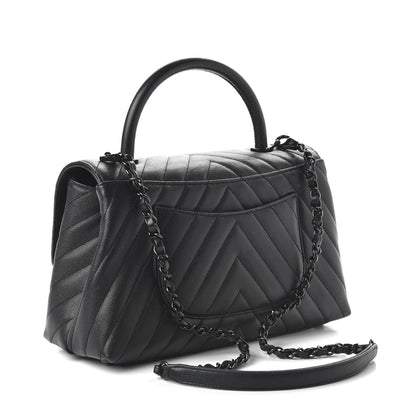 Chanel Caviar Chevron Quilted Small Coco Handle Flap So Black 3 of 11