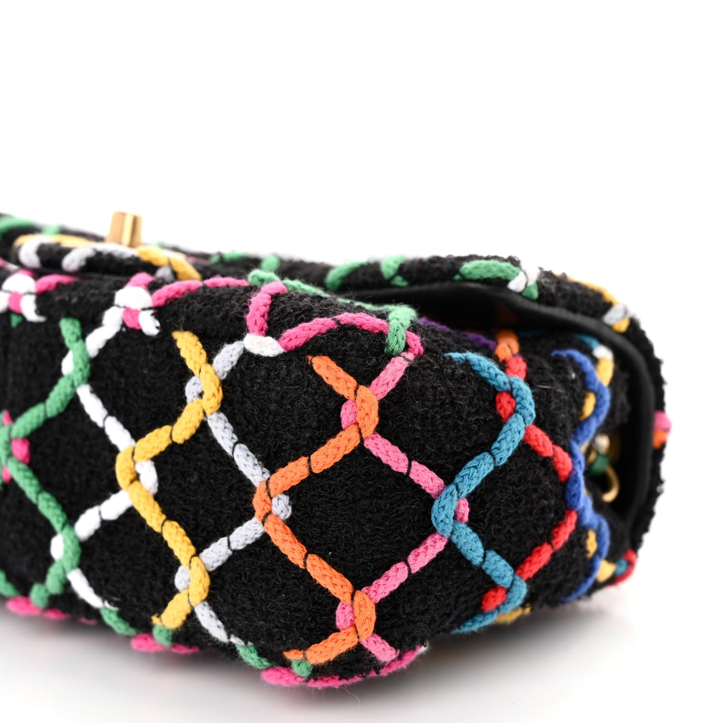 Tweed Diamond Threaded Mini Rectangular Pearl Crush Flap Black Multicolor