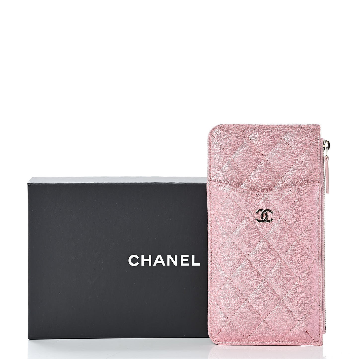 Iridescent Caviar Quilted Classic iPhone Pouch Rose Pink