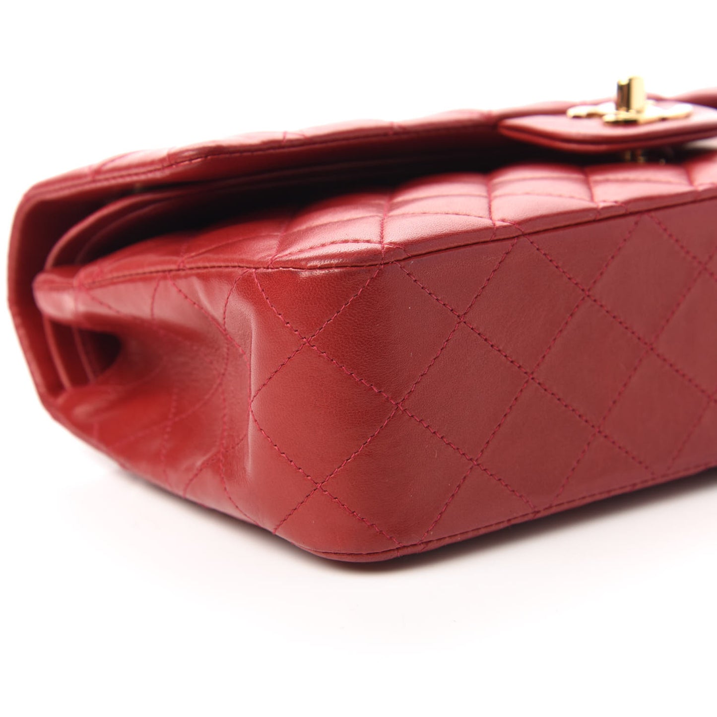 Lambskin Quilted Medium Double Flap Red