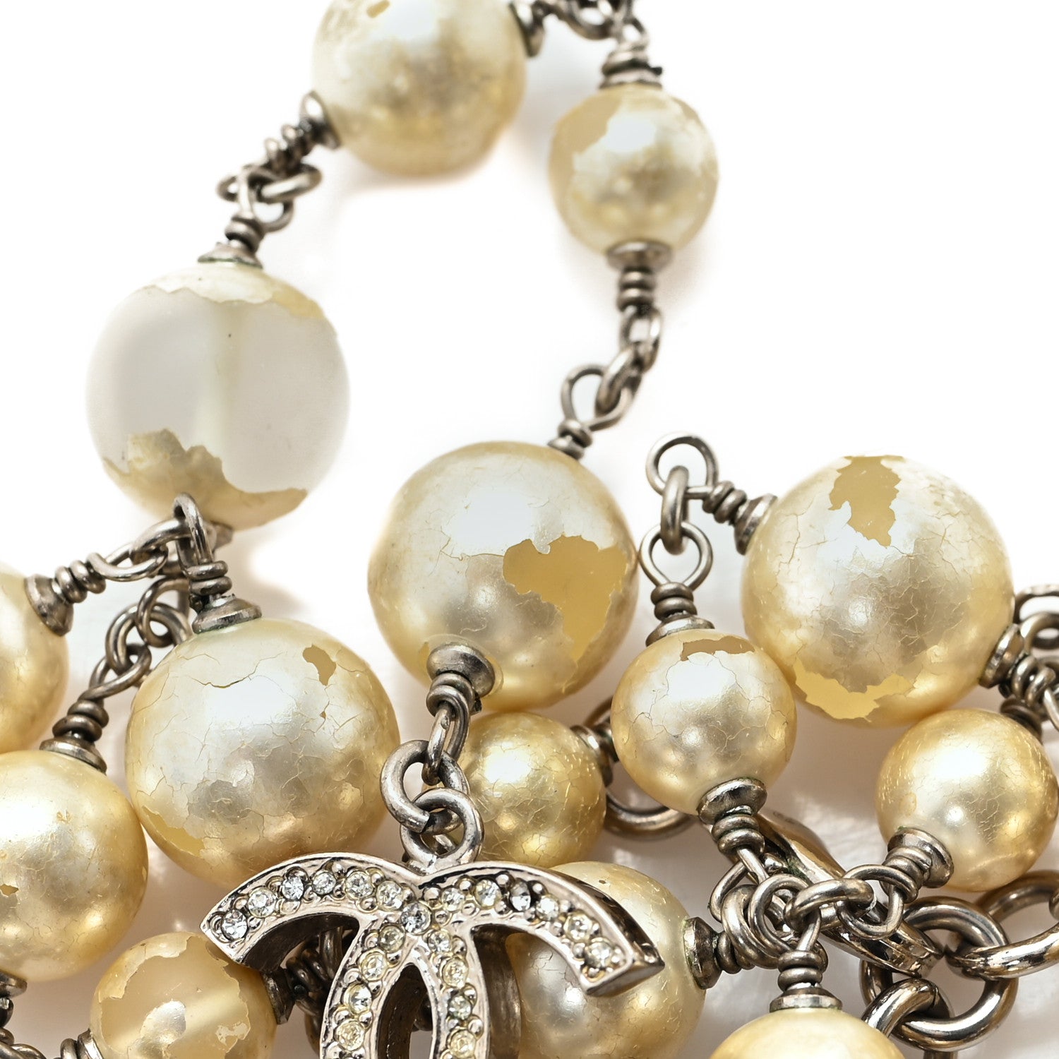 Chanel Crystal Pearl CC Long Necklace Silver 5 of 5