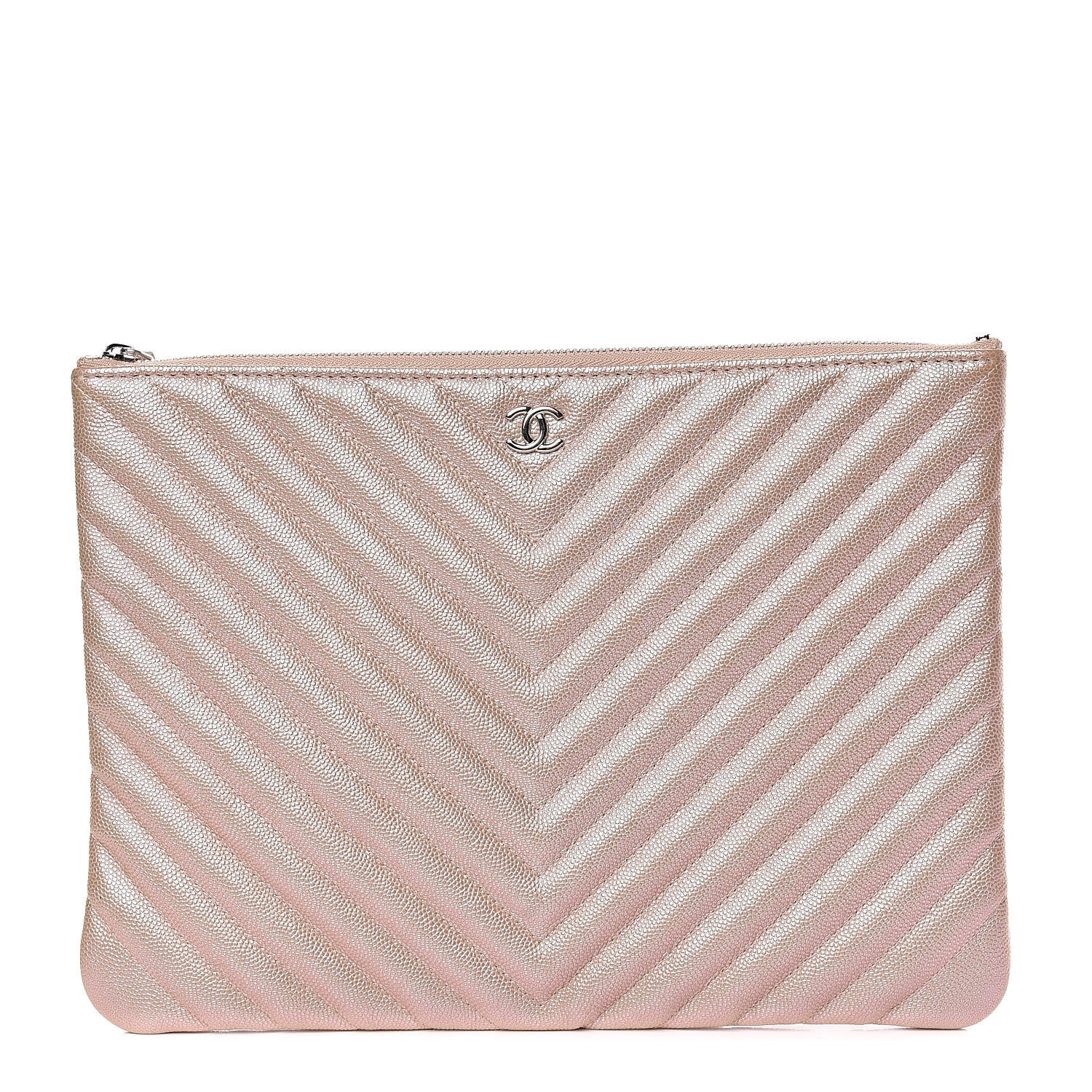 Chanel Iridescent Caviar Chevron Quilted Medium Cosmetic Case Light Gold 1 of 8