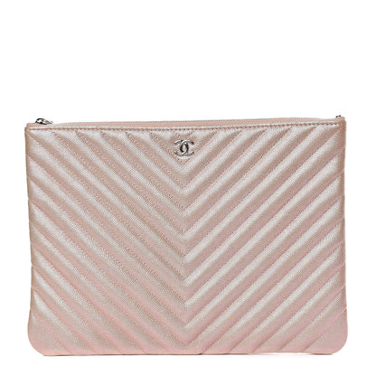 Chanel Iridescent Caviar Chevron Quilted Medium Cosmetic Case Light Gold 1 of 8