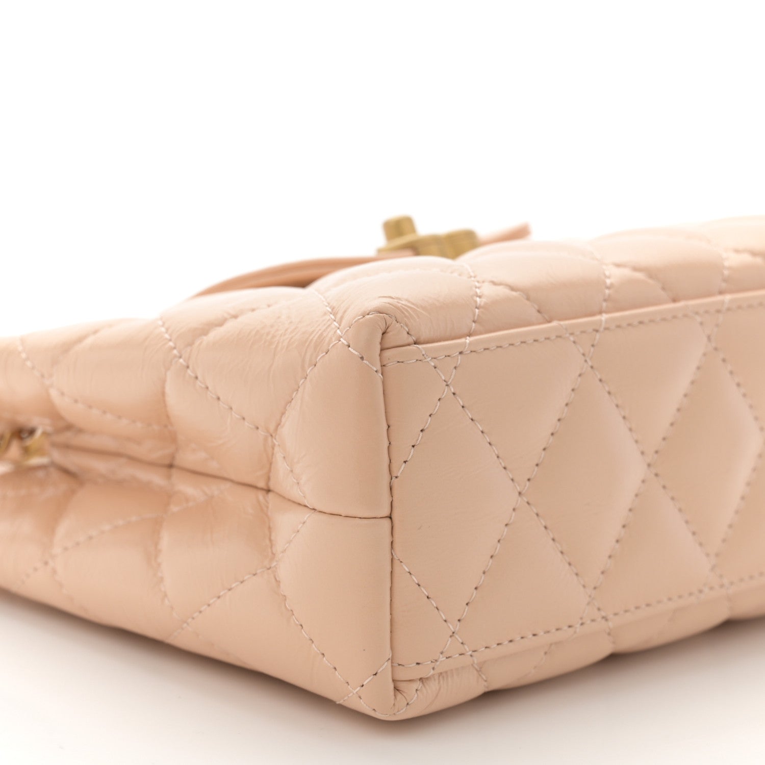 Chanel Shiny Aged Calfskin Quilted Nano Kelly Shopper Beige 9 of 10