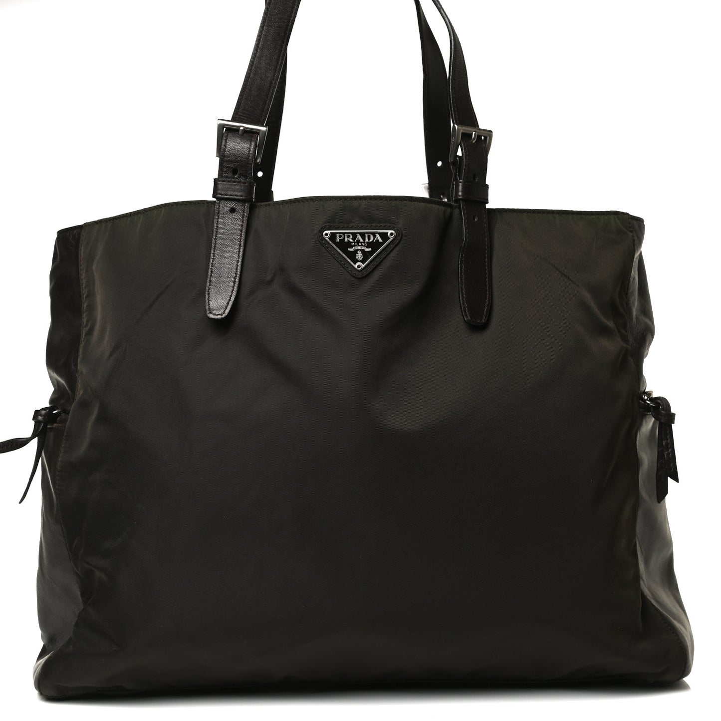 Tessuto Nylon Soft Calfskin Tote Dark Brown