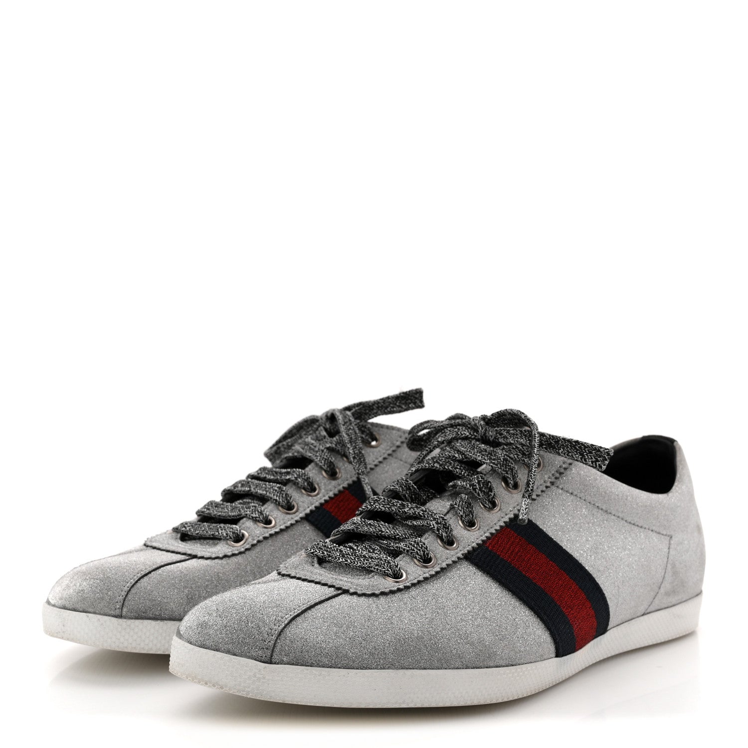 Gucci Glitter Fabric Studded Web Mens Sneakers 9 Silver 6 of 17