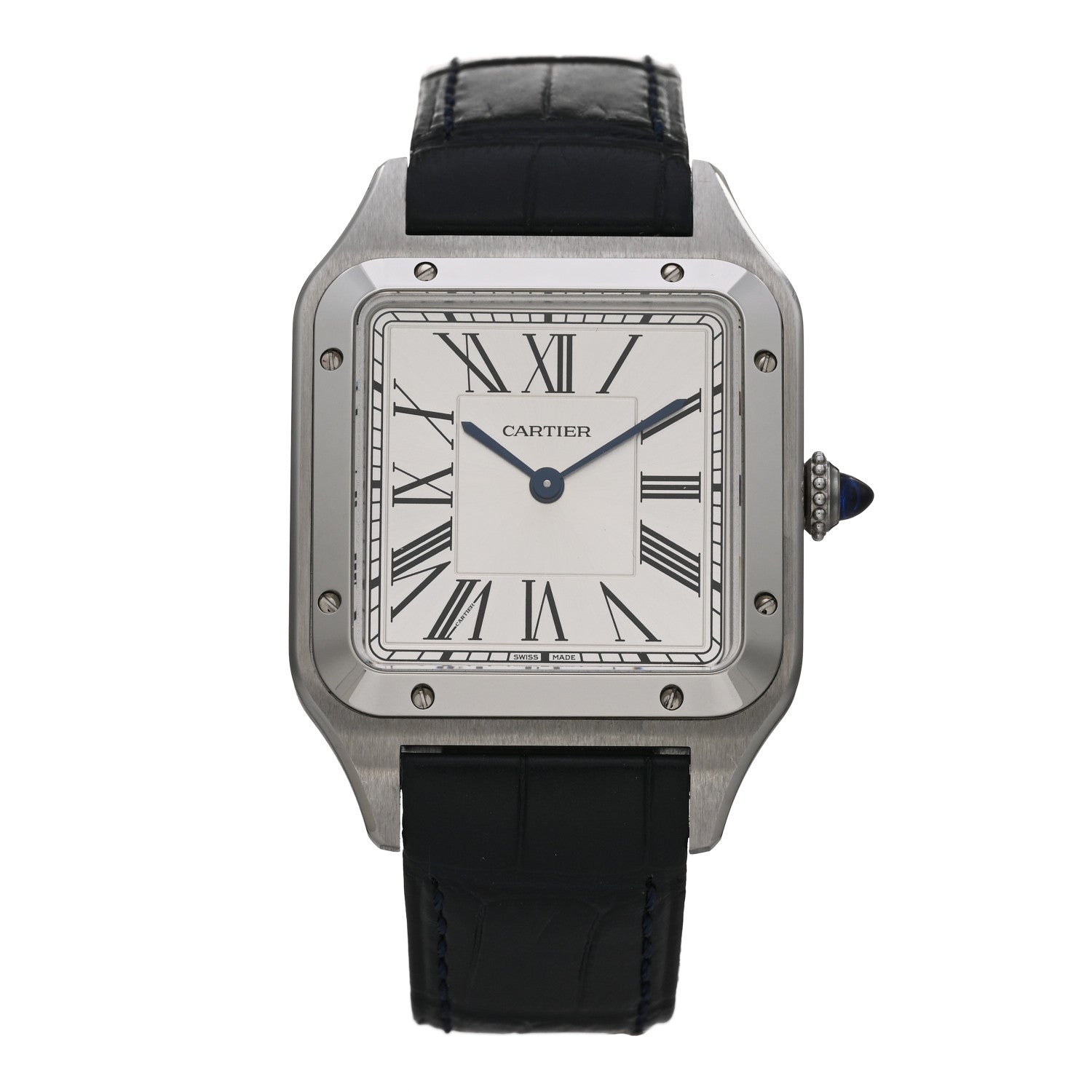 Cartier Stainless Steel Alligator 31.4mm Santos Dumont Quartz Watch 1 of 5